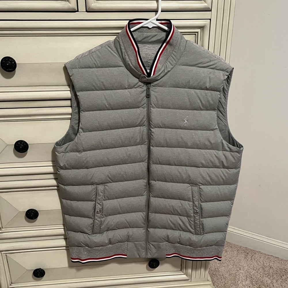 Men’s Polo Ralph Lauren Performance Down Panel Double Knit Grey Vest